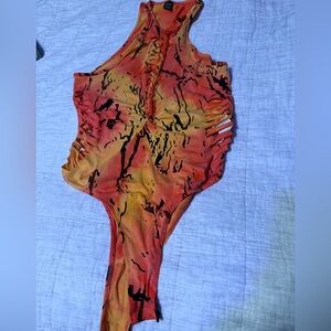 SHEIN Orange and Black Cutout Bodysuit